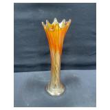 Pulled Loop Marigold Carnival Glass Swung Vase