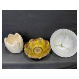 Antique Lot Pot, Reverse Painted Dish, Lamp Shade