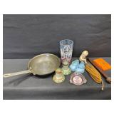 Antique Lot Candle Holders, Pan, & Glass