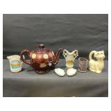 Antique Glass Lot Teapot, Cat, & More