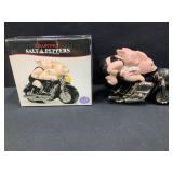 Clay Art Biker Hogs Salt & Pepper with Box