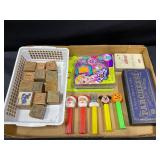Box Lot Pez, Wooden blocks, & Games
