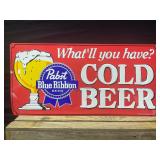 Pabst Blue Ribbon Cold Beer Embossed Metal Sign