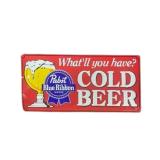Pabst Blue Ribbon Cold Beer Embossed Metal Sign