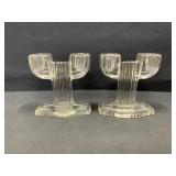 Queen Mary Clear Glass Candlesticks Holders