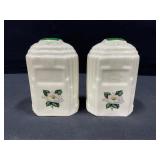 Mid Century White Wild Green Salt & Pepper Shakers