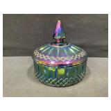Princess Blue Carnival Glass Candy Bowl