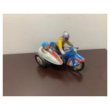 Wind Up Tin Toy Motorcycle with Sidecar