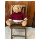 Fold Up Antique Childs Chair with Teddy Bear