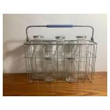 Milk Bottles in Metal Crate w/ Wooden Nickels