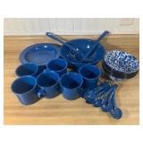 Blue Enamelware Kitchen Lot