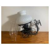 Milk Glass Wall Hanging Cast Iron Lamp