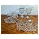 Indiana Glass Creamer, Sugar, Tray, Goblets