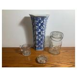 Ceramic Wall Vase, Flower Frog, & Atlas Glass Jar