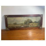Antique Vertical Landscape Painting in Frame