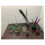 Ink Blotters, Pens, & Cast Iron Paper Holders