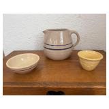 Crock Pitcher and Stoneware Bowls