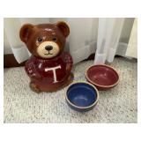 Teddy Bear Cookie Jar & Two Crock Bowls