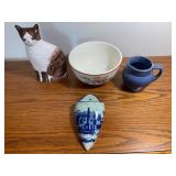 Bake Oven Bowl, Wall Pocket, Ceramic Cat Figure