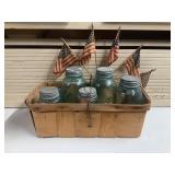 Mason Jars In Basket with American Flags