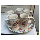 Schlitz Ceramic Mugs & Metal Tray