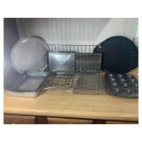 Large Lot of Wired Racks, Tins, & Cake Pans