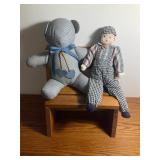 Wooden Bench, Doll, & Bear