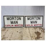 Morton Seed Morton Man Plastic Embossed Sign x2