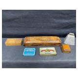 Sharpening Stone, Cowbell, Advertising Tins, Boxes