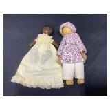 Primitive Cloth Doll & Wooden Doll