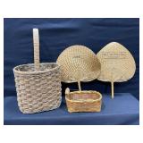 2 Baskets and 2 Woven Hand Fans