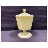 Fenton Satin Custard Glass Pedestal Dish