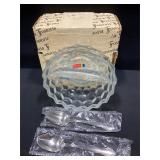 Fostoria American Divided Bowl with Spoons-NOS