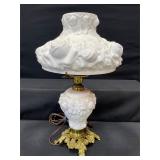 Fenton L.G. Wright Puffy Rose Milk Glass Lamp