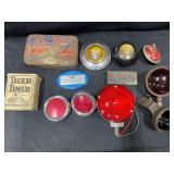 Vintage Car Lights, Badges, Tiger Timer Box