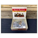 Various Vintage Tokens in Cigar Box