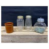 Kitchen Lot of Glass Jars & Small Cheese Crock