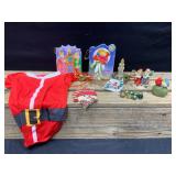 Christmas Lot of Decor, Ornaments, & Dog Outfit