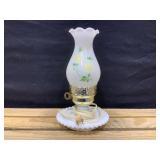 Milk Glass Hurricane Lamp with Painted Flowers