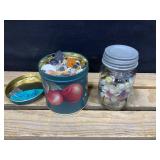 Button Lot with Tin and Mason Jar
