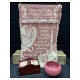 Prayer Blanket, Sewing Box, & Atlantic Ware Bowl