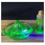 Uranium Glass Juicer & Salt Shaker