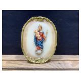 Vintage Madonna and Child Wax Relief Plaque