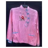 Pink Satin Pajama Top with Embroidery