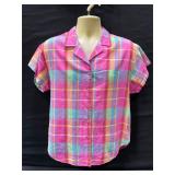 Pink Plaid Button Up Short Sleeve Shirt