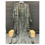 Vintage Black Silk Kimono with Floral Embroidery