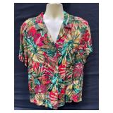Floral Short Sleeve Button Up  Blouse