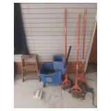 Cleaning Supplies and Wooden Step Stool