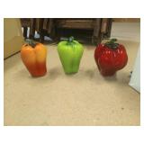 Three Art Glass Peppers