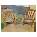 Wooden Rocking Chairs and Metal Stool